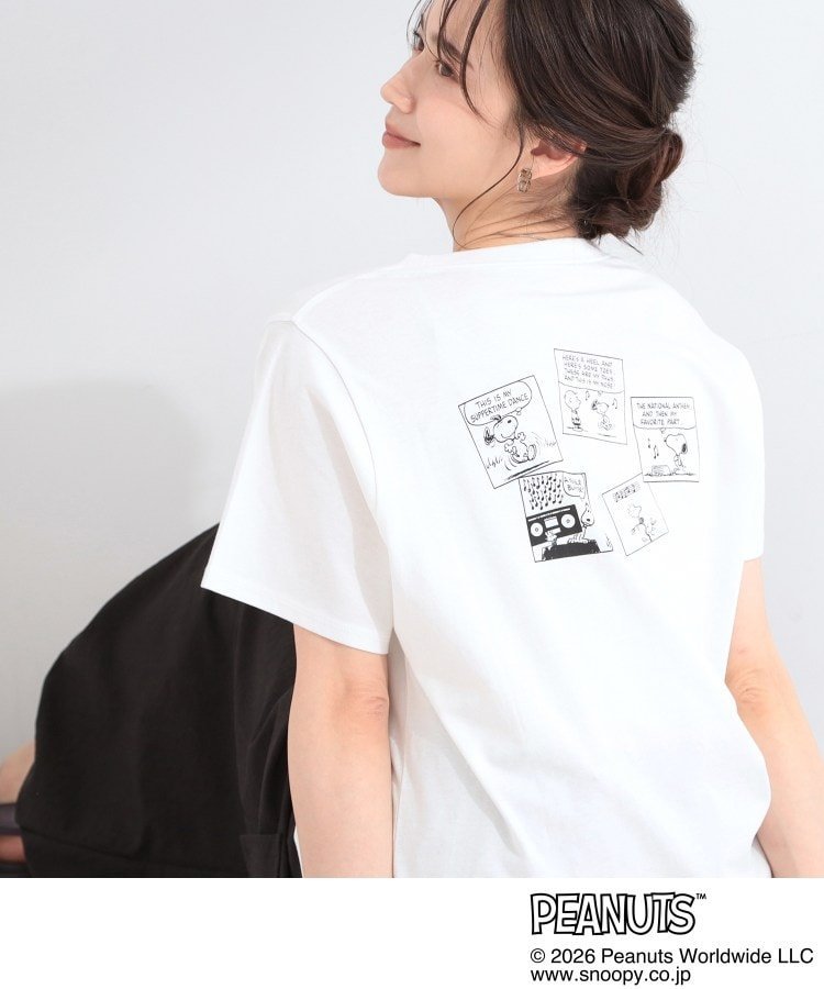 SHOO・LA・RUE 【PEANUTS】ひんやりプリントTシャツ シューラルー トップス カットソー・Tシャツ ブラック グレー ホワイト