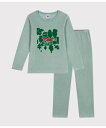 【SALE/30%OFF】PETIT BATEAU ベロア長袖パジャマ プチバトー インナー・ルームウェア パジャマ グリーン【送料無料】