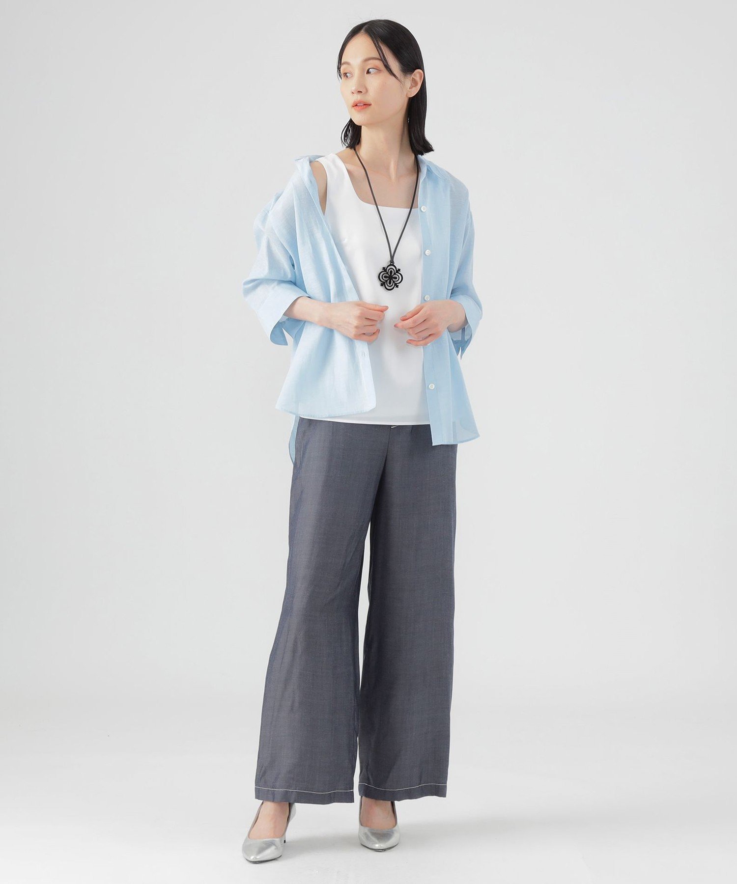 TRANS WORK 【ウォッシャブル】ストレッチサテンコンビタンクトップ トランスワーク トップス カットソー・Tシャツ ブラック ホワイト