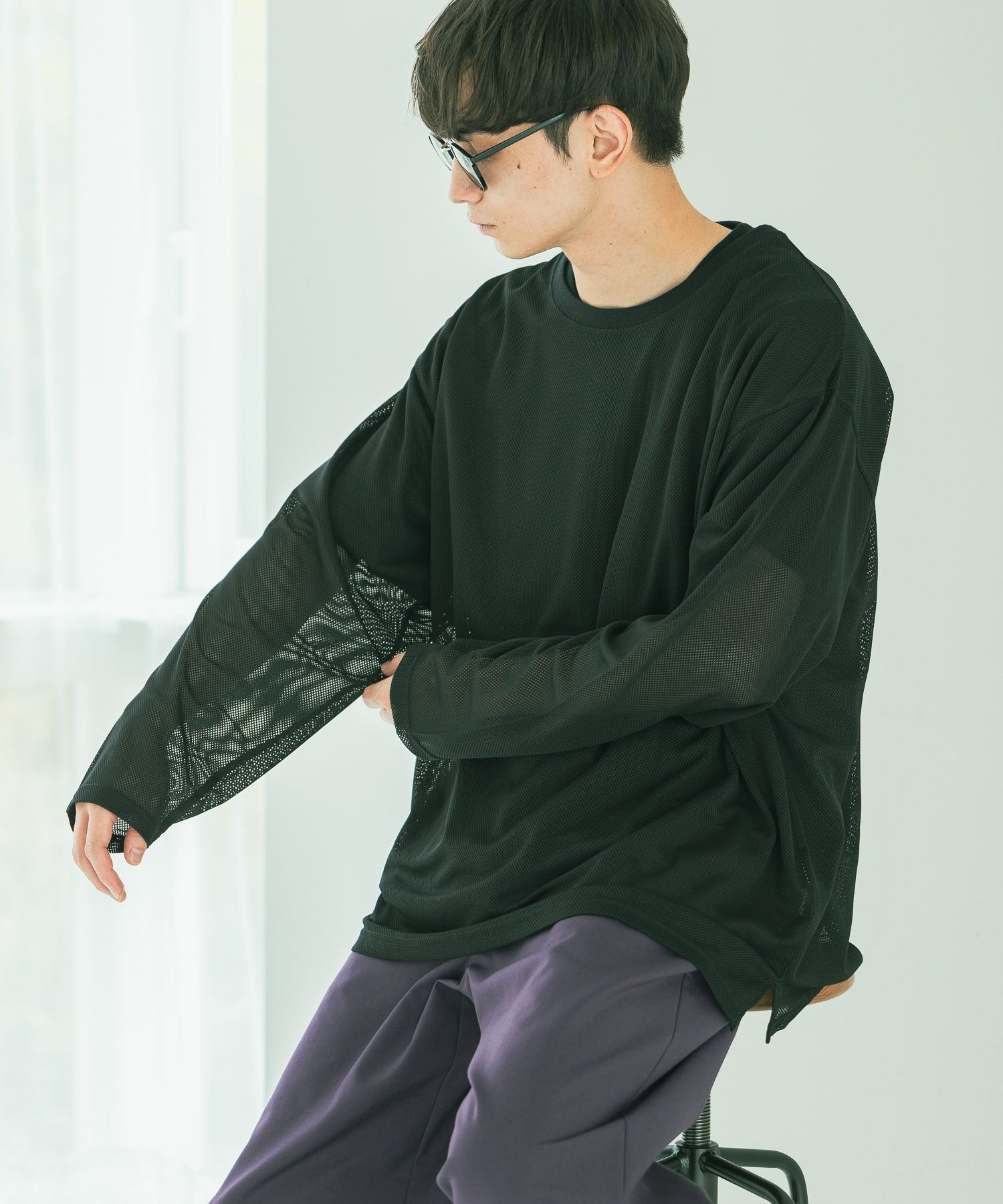 【SALE/61%OFF】LAKOLE 【2枚セット】メッシュアンサンブル ラコレ トップス カットソー・Tシャツ ホワイト カーキグリーン ブラック