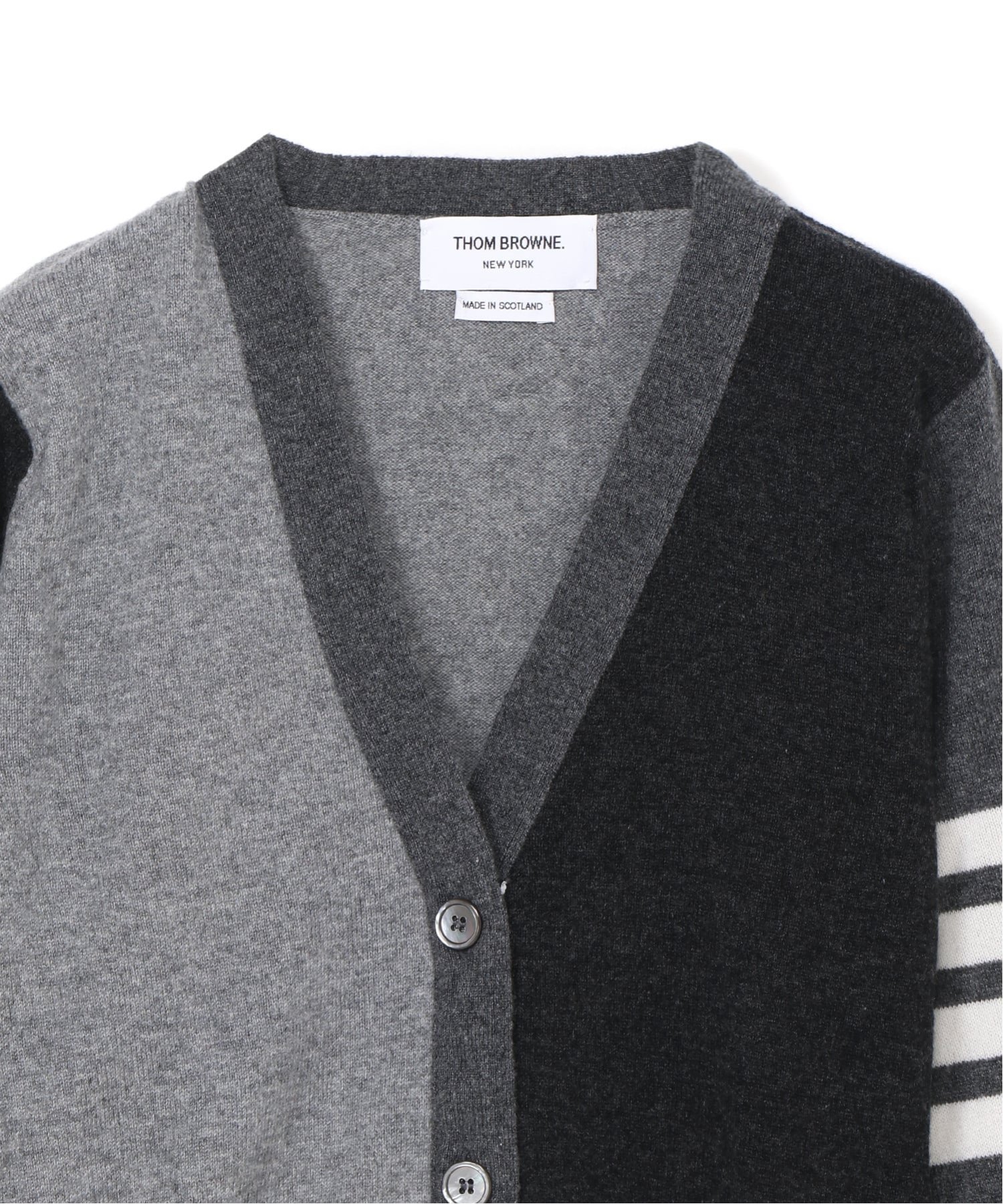 THOM BROWNE FUNMIX CLASSIC V-NECK CARDIGAN W/ 4 BAR IN CASHMERE トムブラウン トップス カーディガン グレー【送料無料】