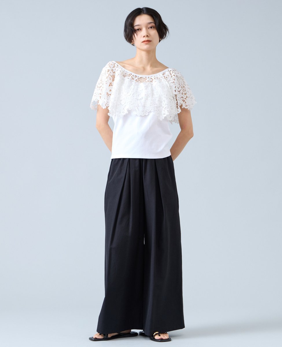 Liesse レースコンビカットソー リエス トップス カットソー・Tシャツ ブラック ホワイト