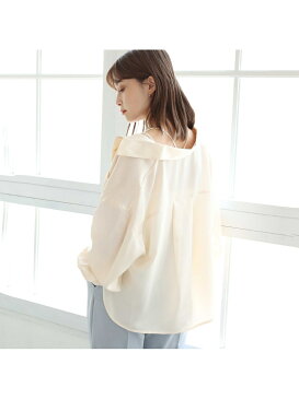 【SALE/30%OFF】one after another NICE CLAUP サテンショートブラウス ワンアフターアナザー ナイスクラップ シャツ/ブラウス シャツ/ブラウスその他 ホワイト グリーン ベージュ ブラウン