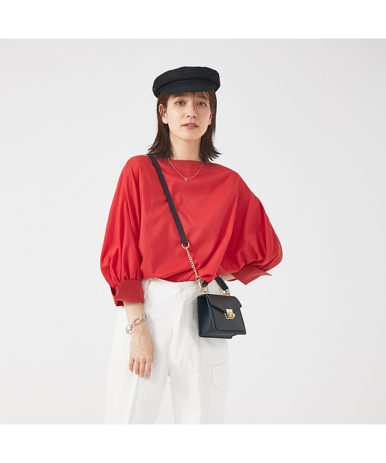Rouge vif la cle ギャザースリーブブラウス ルージュ・ヴィフ ラクレ トップス シャツ・ブラウス ホワイト レッド