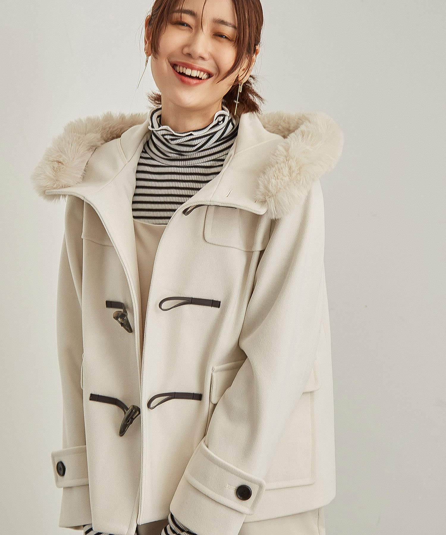 ROPE' PICNIC リンクコーデ/ジャージメルトンファー付きダッフルコート ロペピクニック ジャケット・アウター ダッフルコート ホワイト ネイビー【送料無料】のサムネイル