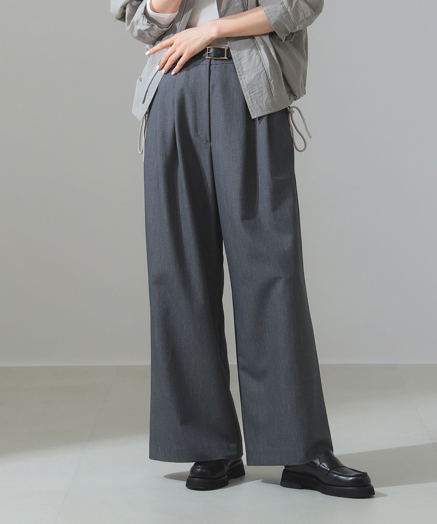 Demi-Luxe BEAMS ポプリン 2タックパンツ デミルクス ビームス パンツ その他のパンツ グレー ブラック【送料無料】