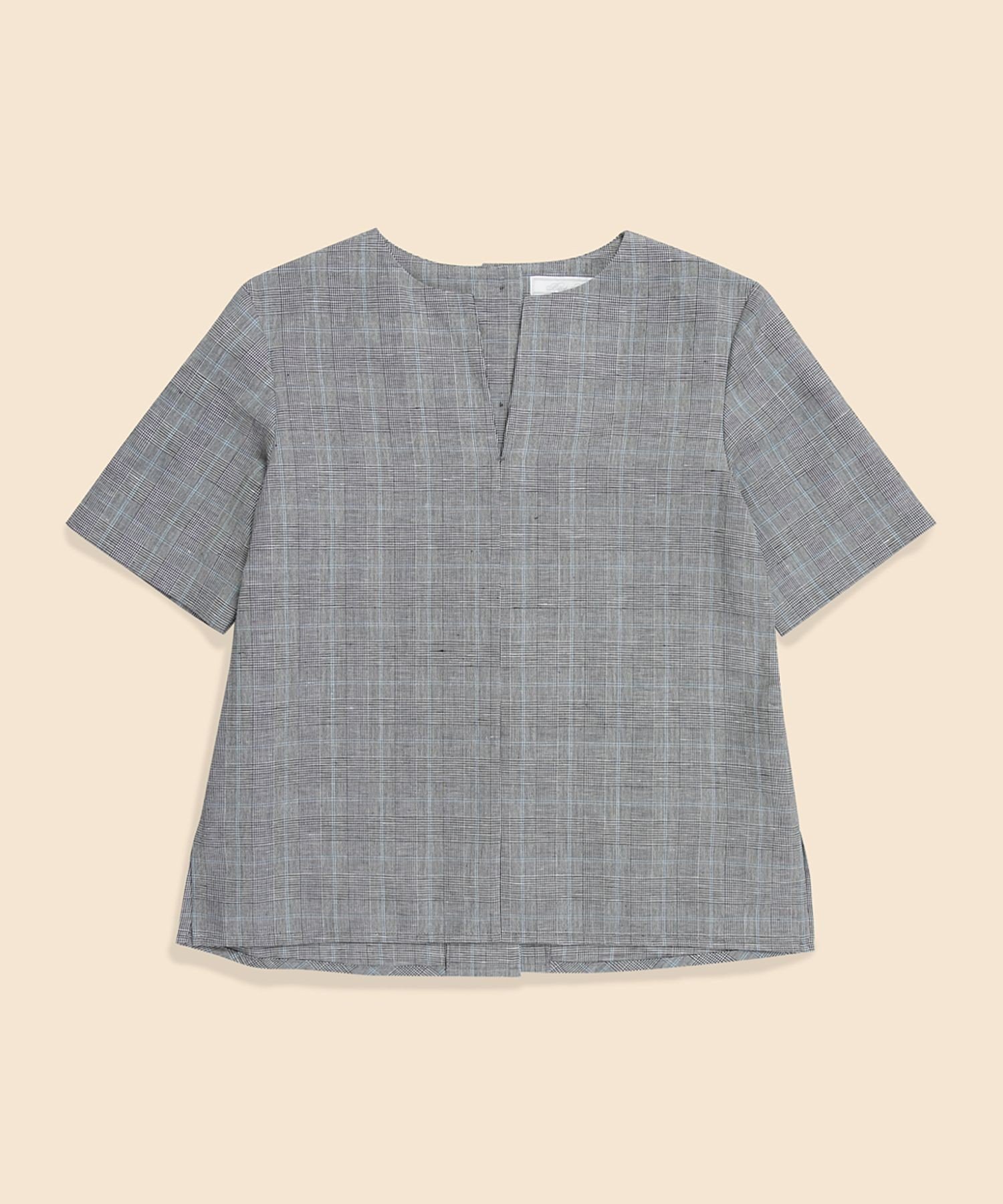 BROOKS BROTHERS リネン/コットン グレンチェック バックボタン プルオーバーブラウス ブルックス ブラザーズ トップス シャツ・ブラウス グレー【送料無料】