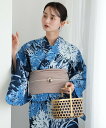 【SALE/49%OFF】utatane 浴衣+作り帯2点セット 紺地に重なる花 ウタタネ 着物・浴衣・和装小物 浴衣【送料無料】