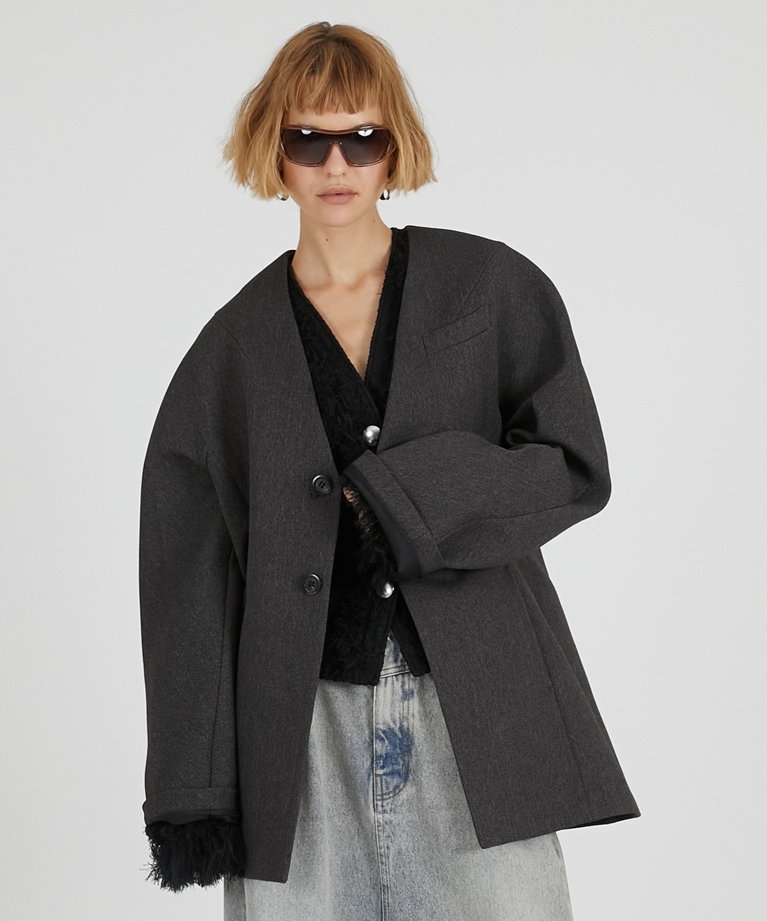 PRANK PROJECT ラガージャケット プランク プロジェクト ジャケット・アウター ノーカラージャケット グレー ブラック【送料無料】のサムネイル