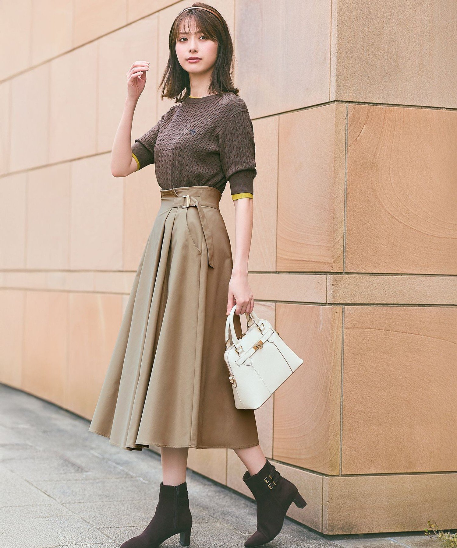 ANY SIS L ウエストタック スカート エニィスィス スカート ロング・マキシスカート ベージュ【送料無料】