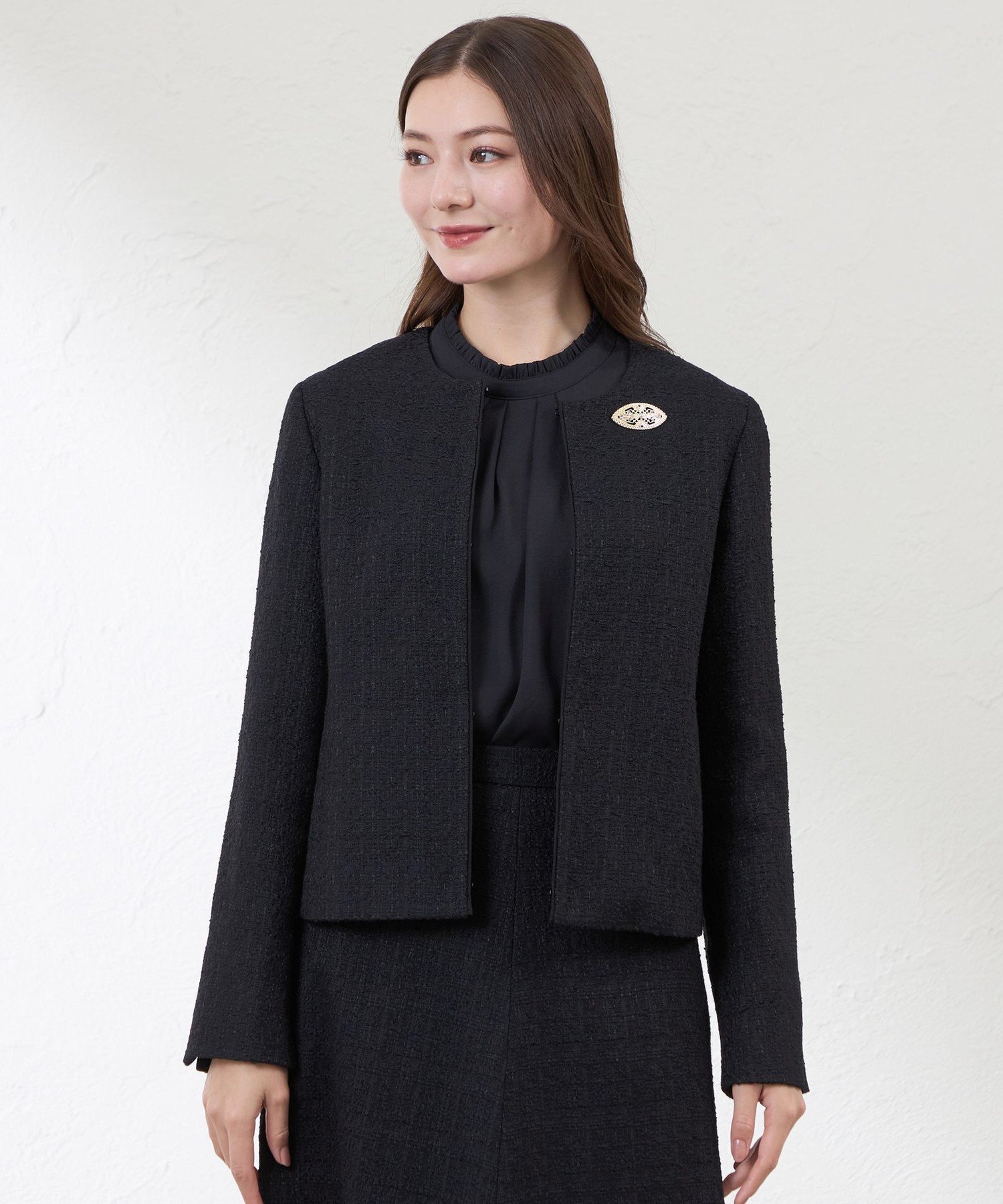 AMACA 【Anniversary Piece】【尾州素材】ツイードジャケット アマカ ジャケット・アウター ノーカラージャケット ブラック【送料無料】