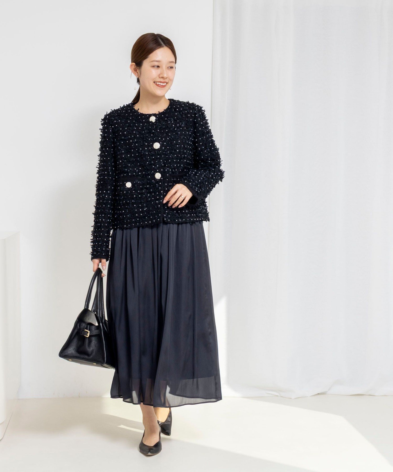 【SALE／30%OFF】NOLLEY'S ウォッシャブルサテン楊柳ギャザースカート ノーリーズ スカート ロング・マキシスカート ネイビー ホワイト【送料無料】