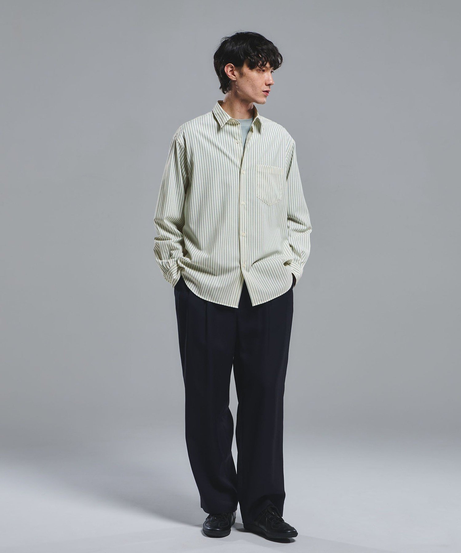 FINE BASIC トリアセテート ウール 2P ワイド スラックス パンツ W4 ユナイテッドアローズ グリーンレーベルリラクシング パンツ スラックス・ドレスパンツ ブラウン ネイビー