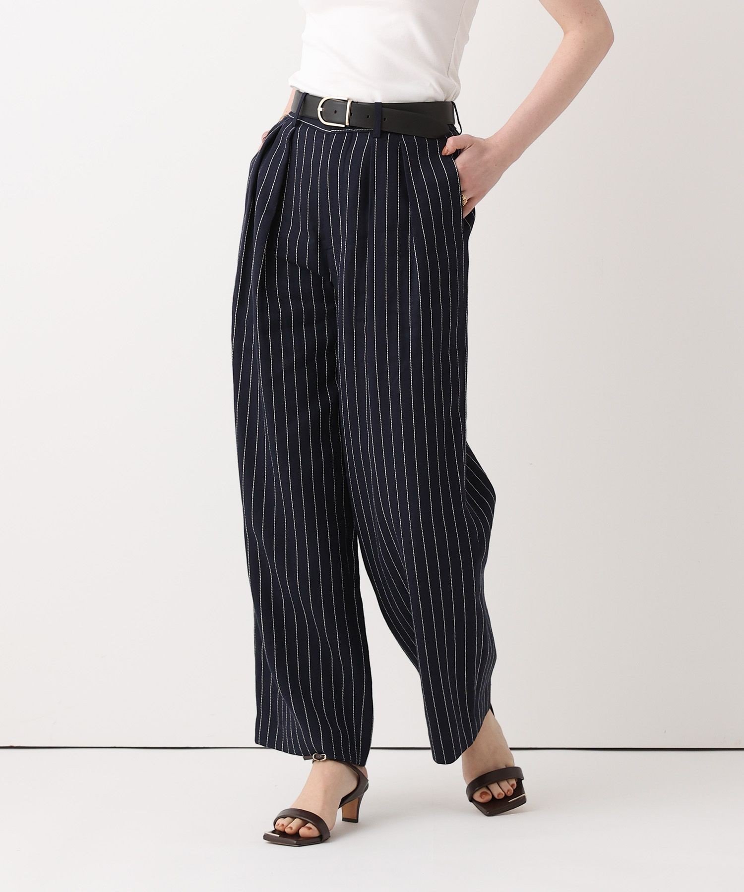 リオペルリネンストライプパンツ アルアバイル パンツ その他のパンツ ネイビー