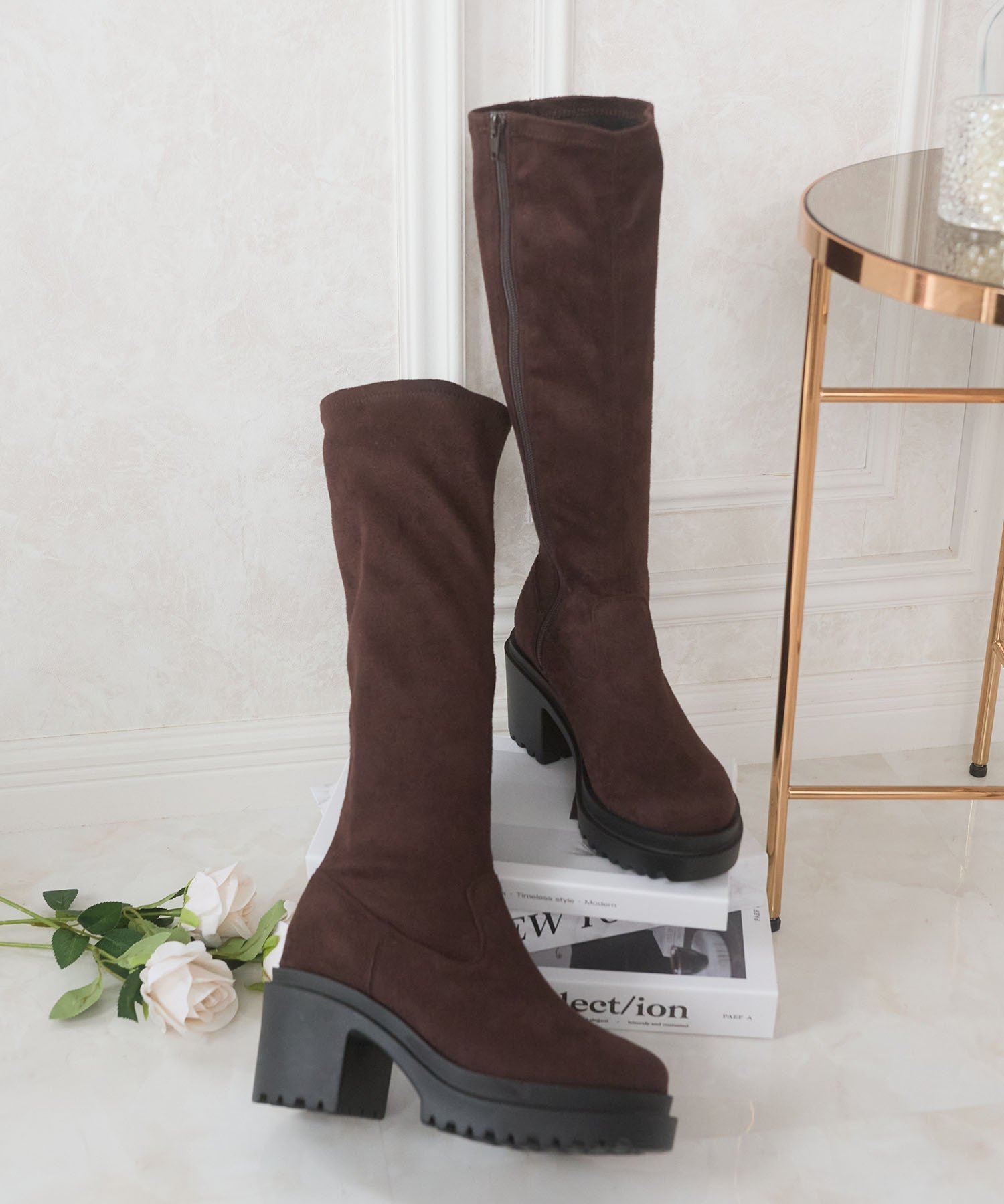 【SALE／10%OFF】MAJESTIC LEGON 盛れるストレッチロングブーツ マジェスティックレゴン シューズ・靴 ブーツ ブラウン ブラック【送料無料】