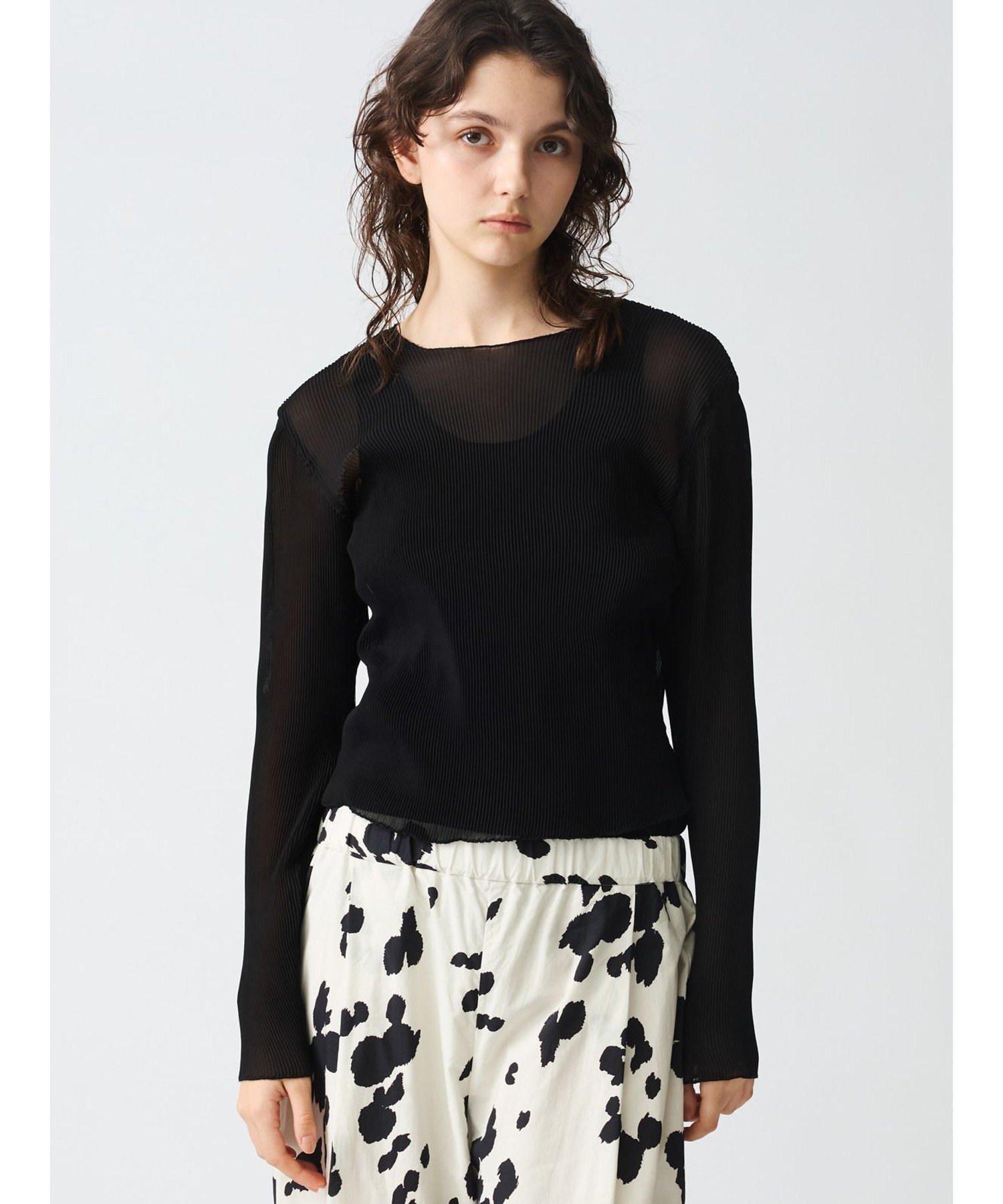 mizuiro ind mizuiro ind プリーツクルーネックプルオーバー マーコート トップス カットソー・Tシャツ ブラック ベージュ ブルー ネイビ...