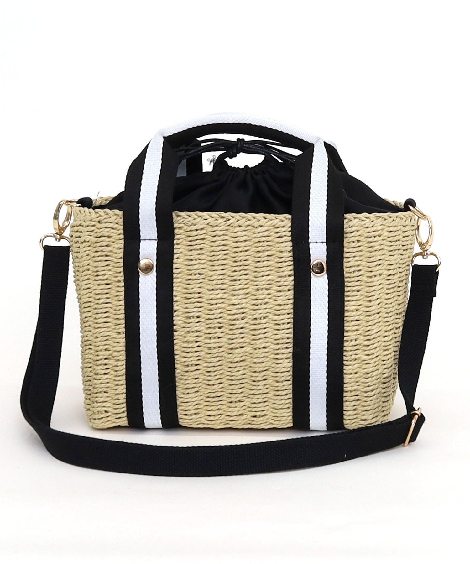 【SALE／40%OFF】COOCO ボーダーテープハンドルペーパー2WAYミニトートバッグ プードゥードゥー バッグ かごバッグ ベージュ ブラウン