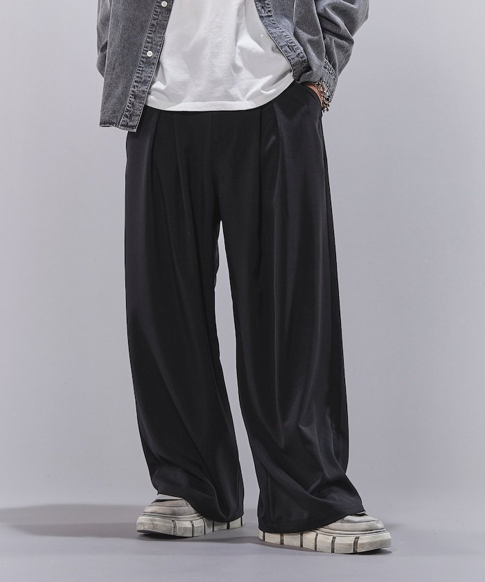 【SALE／21%OFF】PUBLUX タックワイドスラックス/スラックスパンツ/ストライプ【限定展開】 25SS フリークスストア パンツ スラックス・ドレスパンツ ブラック グレー ネイビー【送料無料】