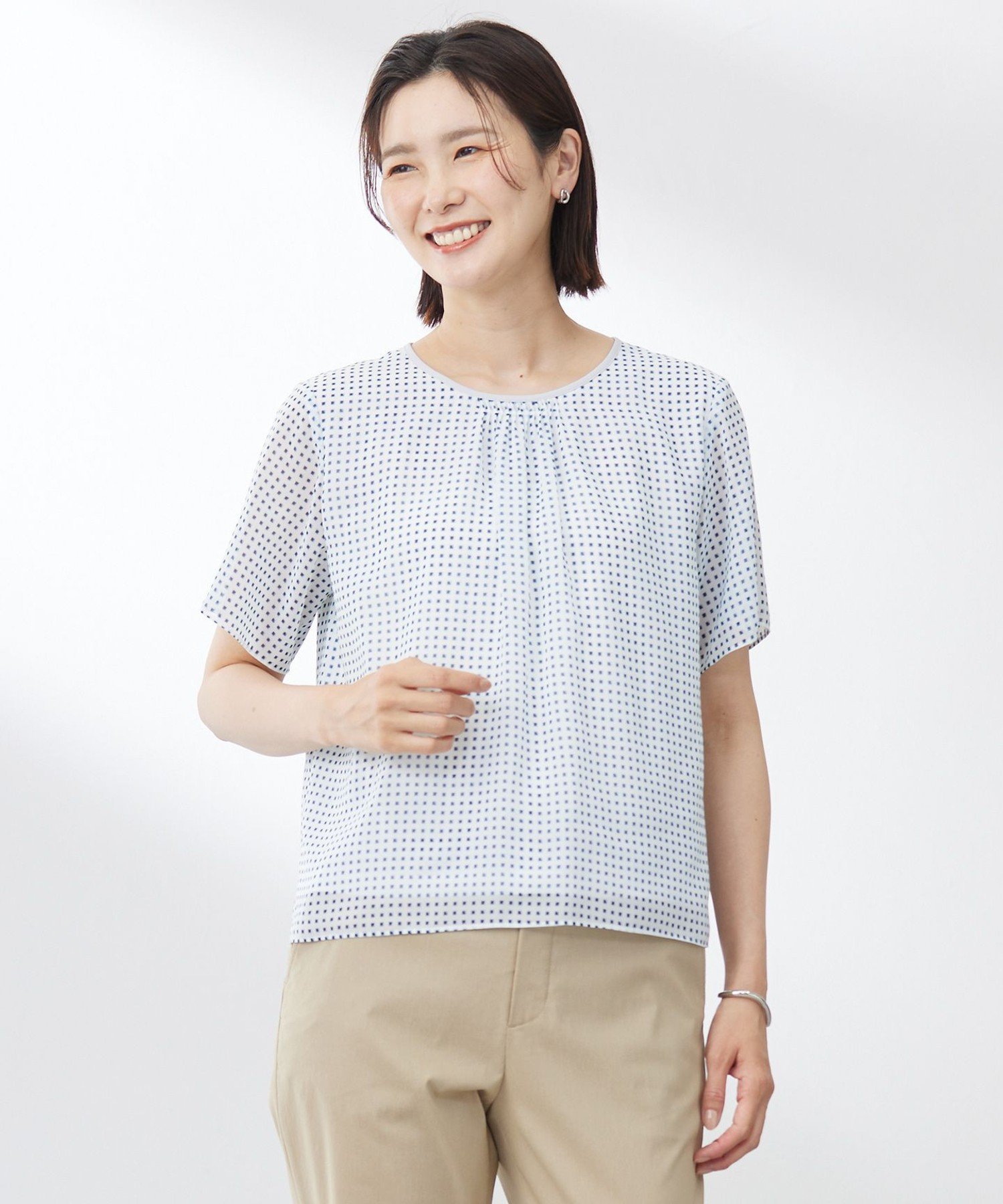 J.PRESS 【洗える】スクエアープリント カットソー ジェイプレス トップス カットソー・Tシャツ ブラウン ブルー