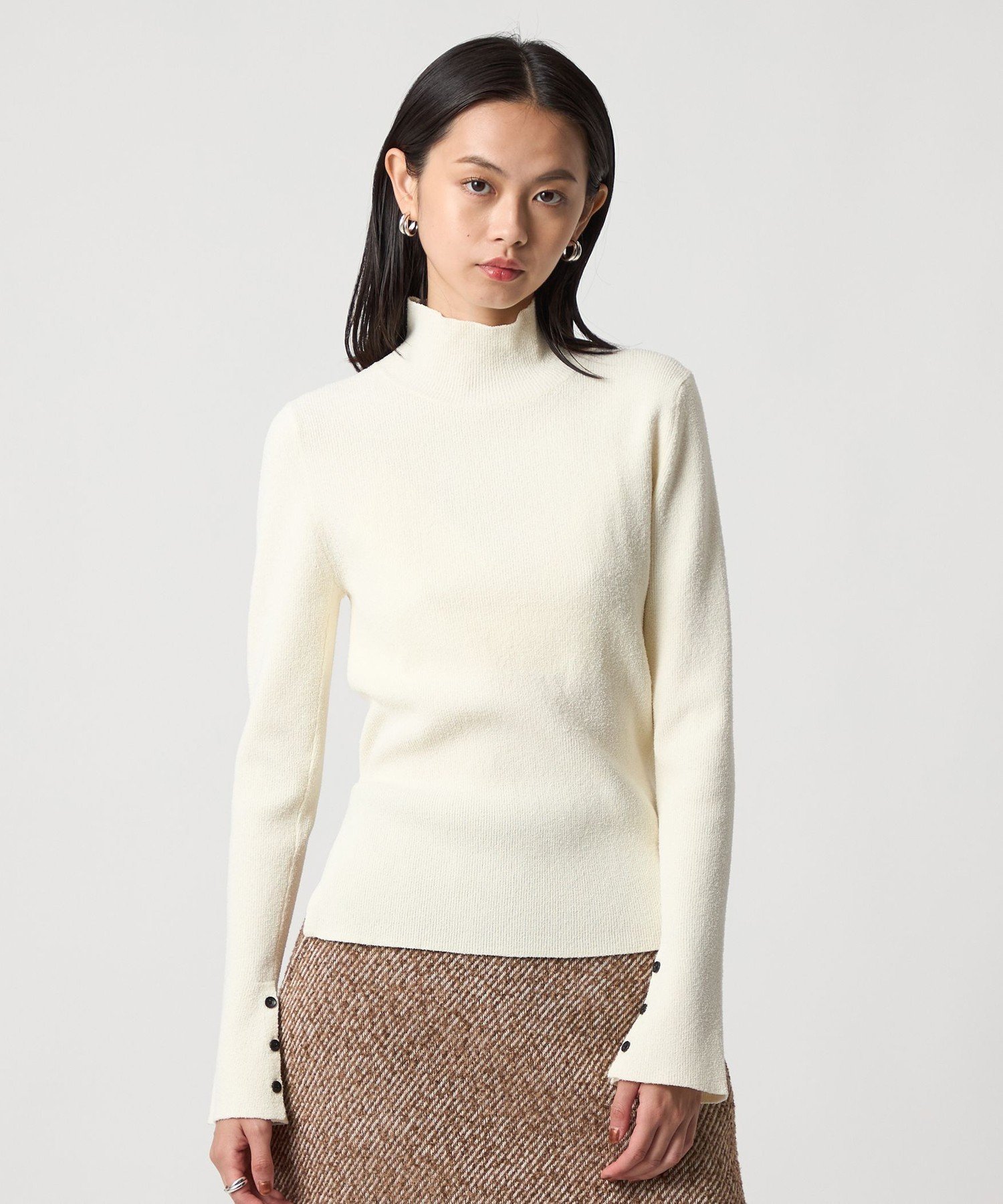 【SALE／10%OFF】EMMEL REFINES ＜EMMEL REFINES＞EM HW ソデボタン タートルニット ユナイテッドアローズ グリーンレーベルリラクシング トップス ニット ホワイト ネイビー ブラック【送料無料】