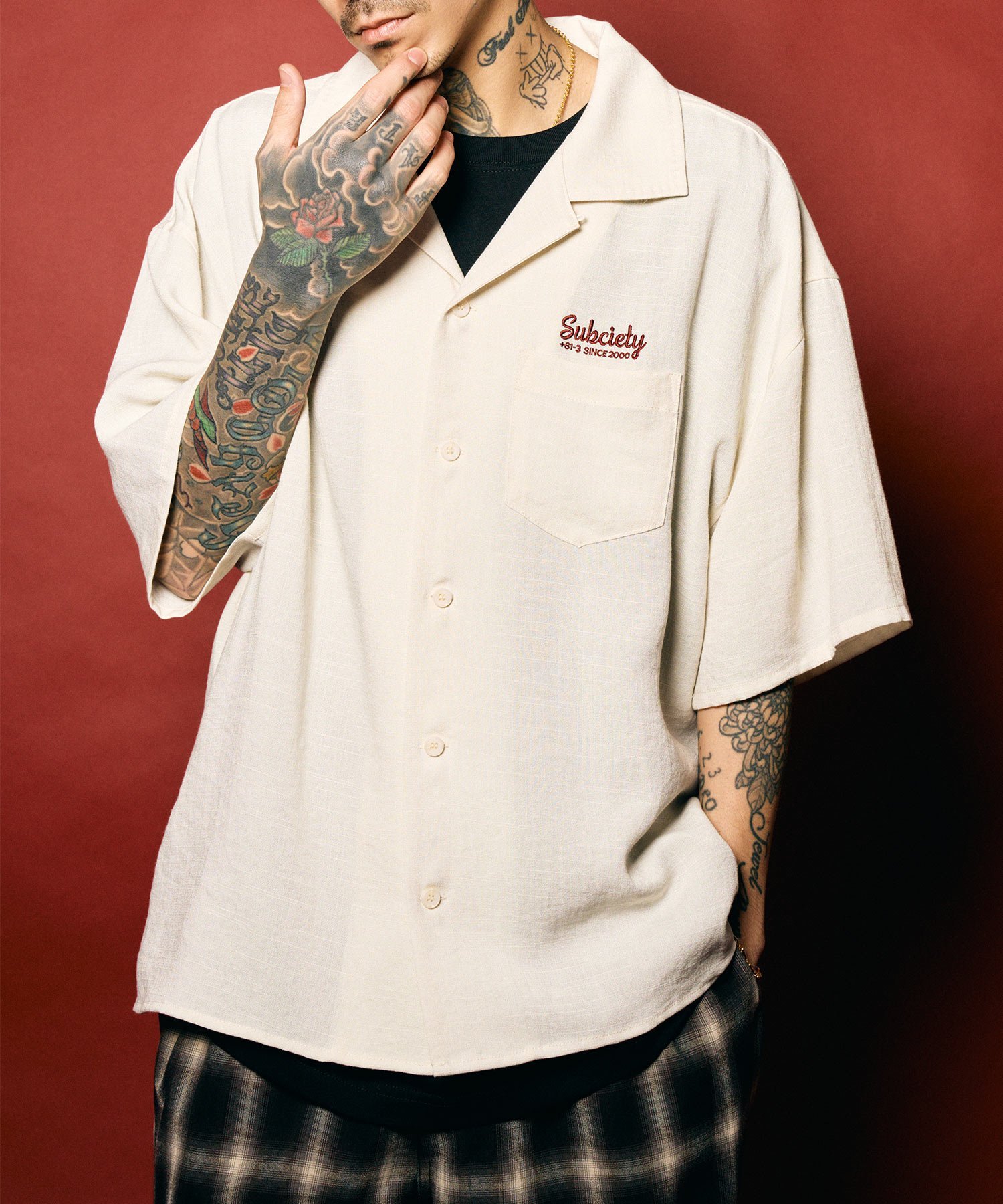 Subciety Classic chain embroidered shirt サブサエティ トップス シャツ・ブラウス ホワイト ブラック オレンジ