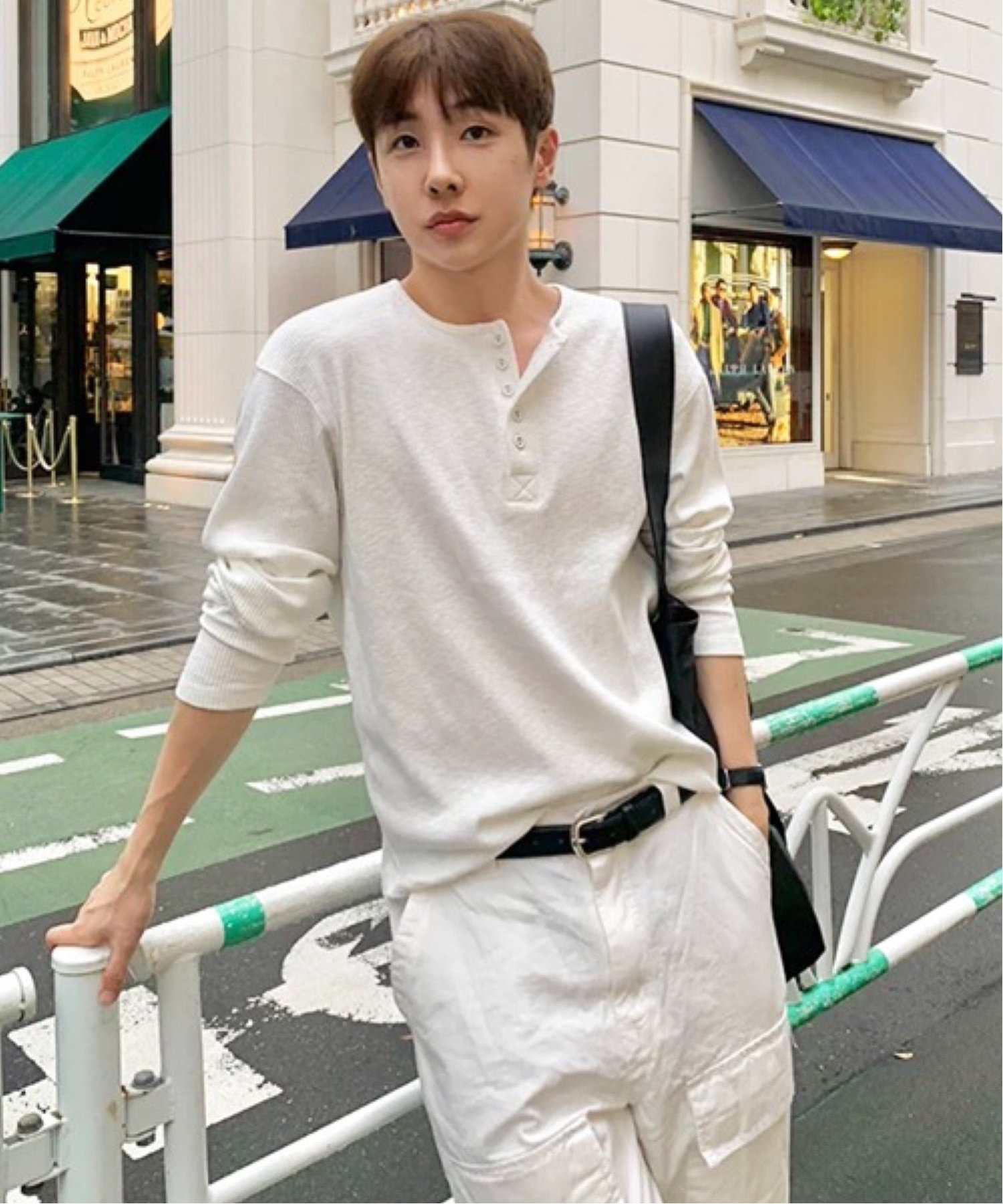 NOWLE NOWLE/(M)【NOWLE】ヘンリーネック リブ ロングスリーブ Tシャツ / サーマル ロンT チェルカ トップス カットソー・Tシャツ グレー ホワイト ブラック