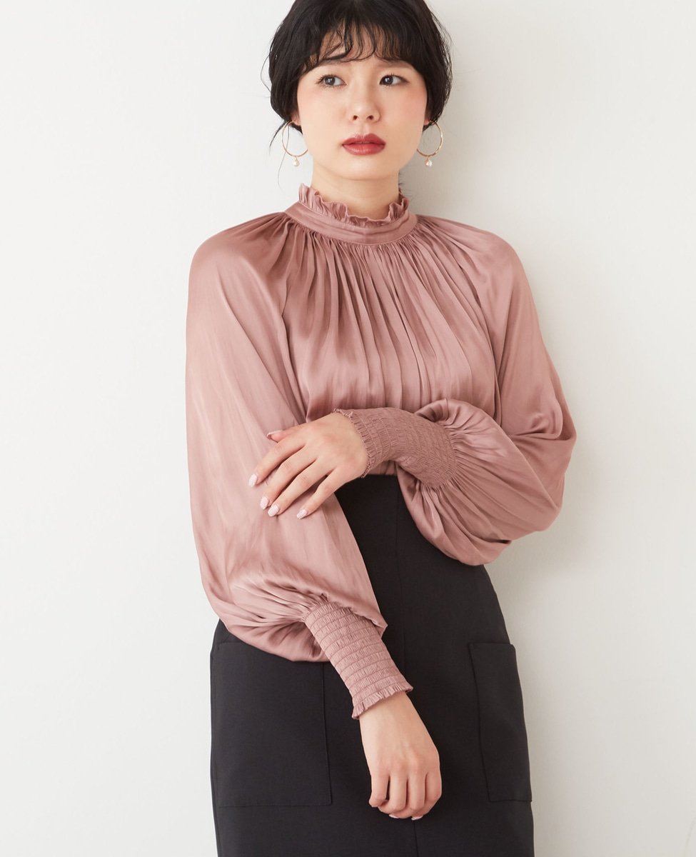 TIARA ヴィンテージサテン2wayフリルネックブラウス ティアラ トップス シャツ・ブラウス ピンク ホワイト ベージュ ネイビー【送料無料】のサムネイル