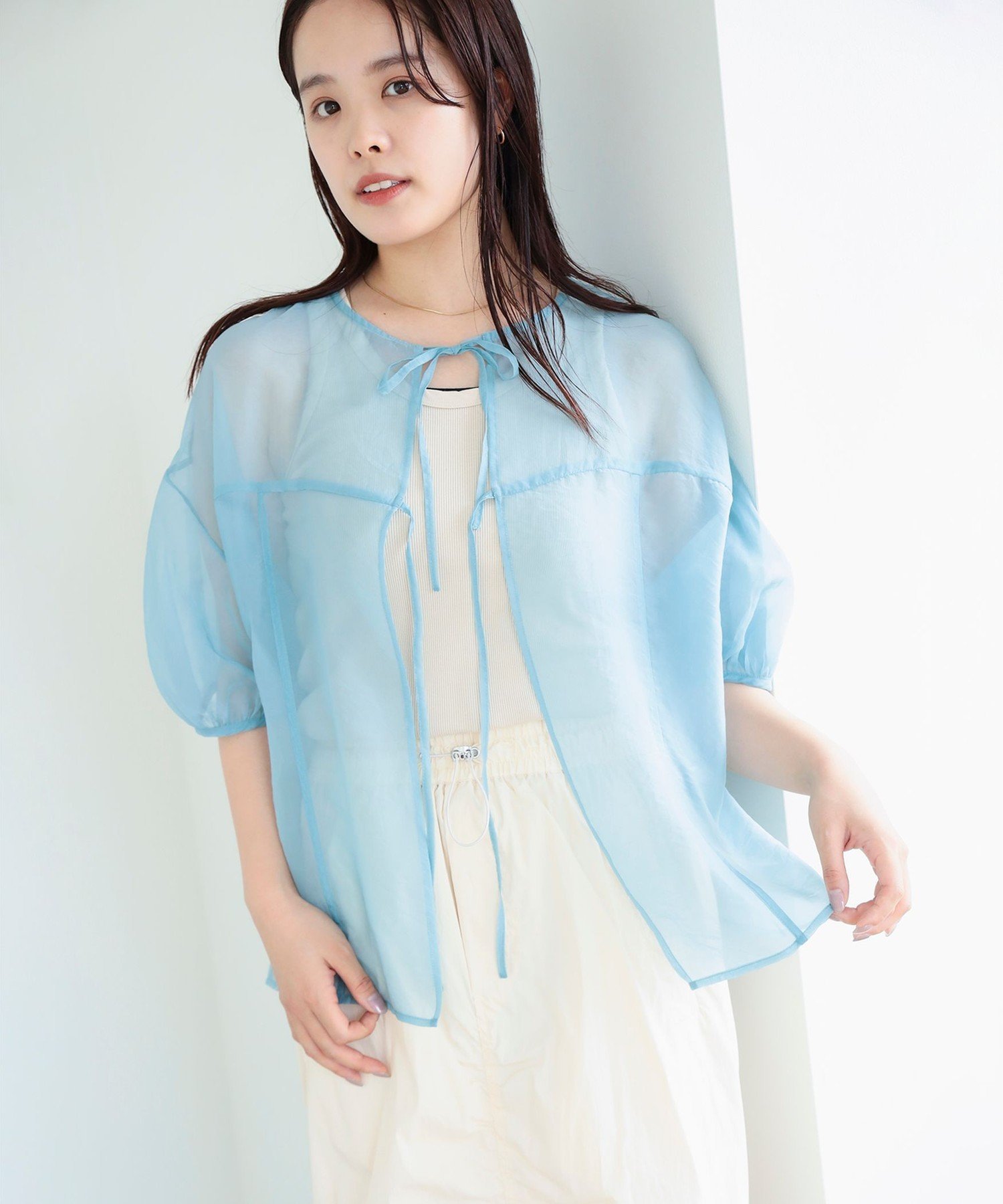 【SALE／50%OFF】Ray BEAMS Ray BEAMS / オーガンジー パフスリーブ ブラウス ビームス ウイメン トップス シャツ・ブラウス ブラック ブルー ベージュ【送料無料】