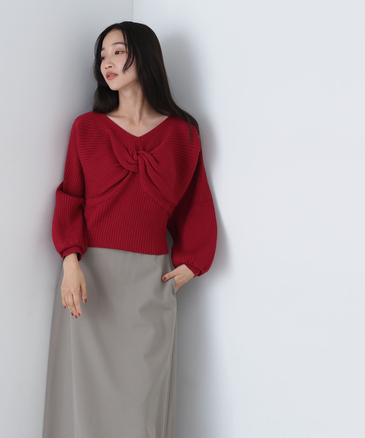 NATURAL BEAUTY BASIC 2wayツイストデザインニット ナチュラルビューティベーシック トップス ニット レッド グレー ベージュ【送料無料】のサムネイル