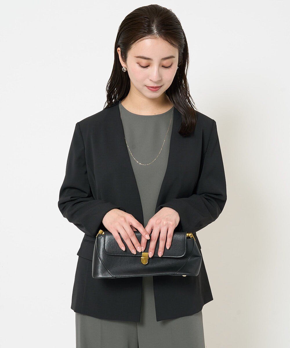MICHEL KLEIN（小さいサイズ） [小さいサイズ]ツイルノーカラージャケット(多機能素材/セットアップ対応/洗える) メゾンドゥサンク ジャケット・アウター ノーカラージャケット ブラック
