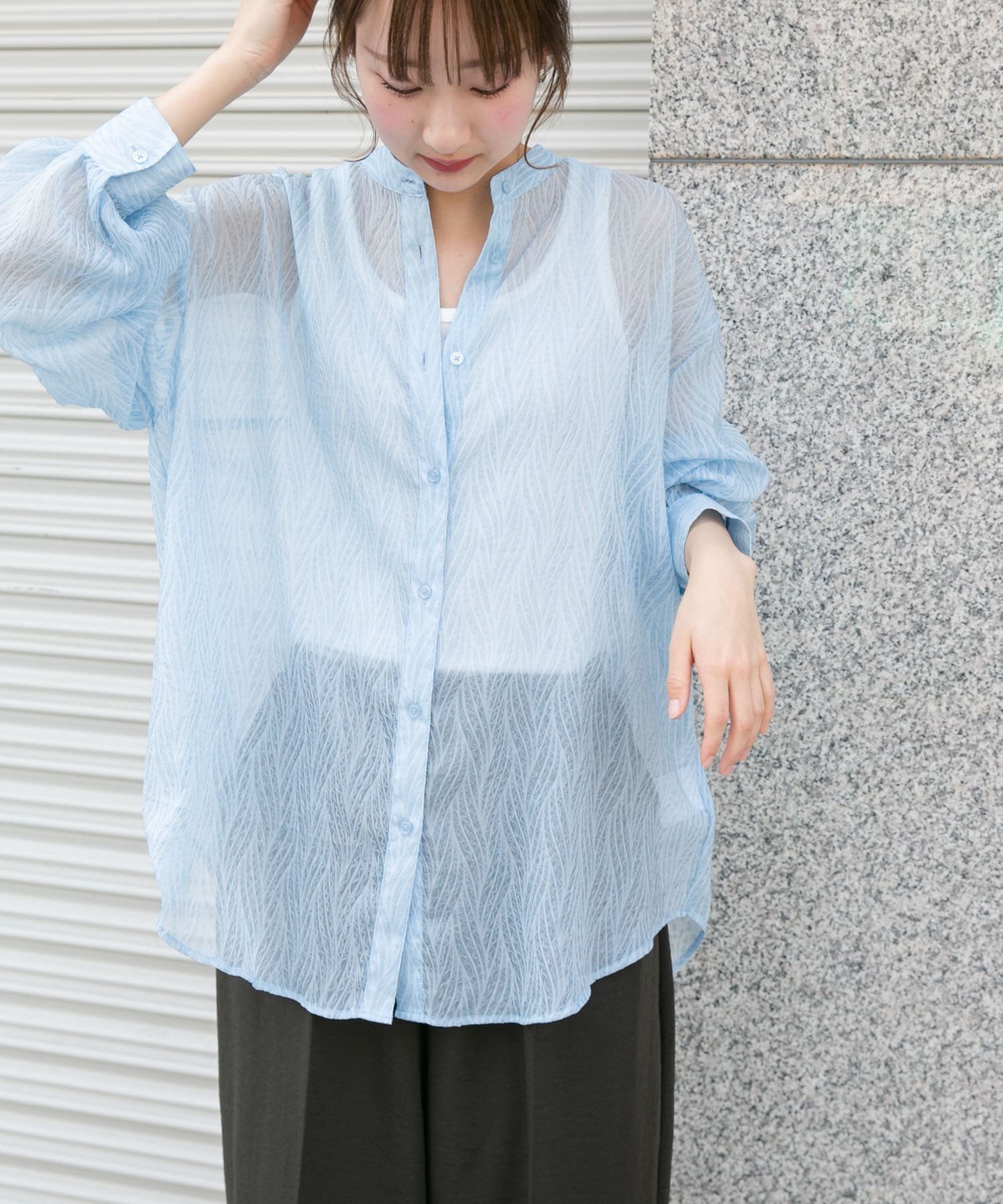 【SALE／50%OFF】URBAN RESEARCH ITEMS シアーヨウリュウバンドカラーシャツ アーバンリサーチアイテム..