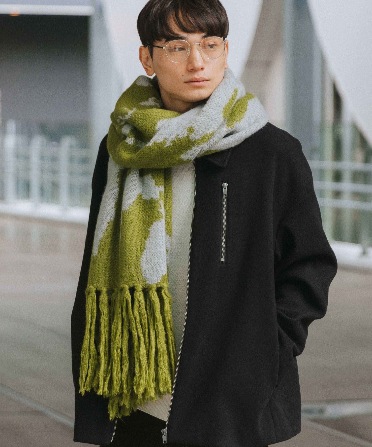 LAKOLE ジャガードマフラー ラコレ ファッション雑貨 マフラー・ストール・ネックウォーマー ブラック ..