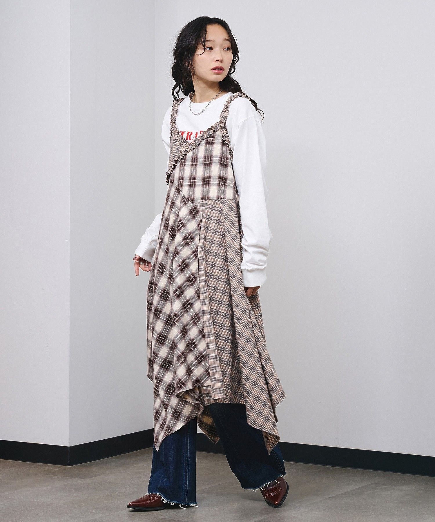 ROSE BUD MIXED CHECK DRESS ローズバッド ワンピース・ドレス その他のワンピース・ドレス ベージュ ブラック