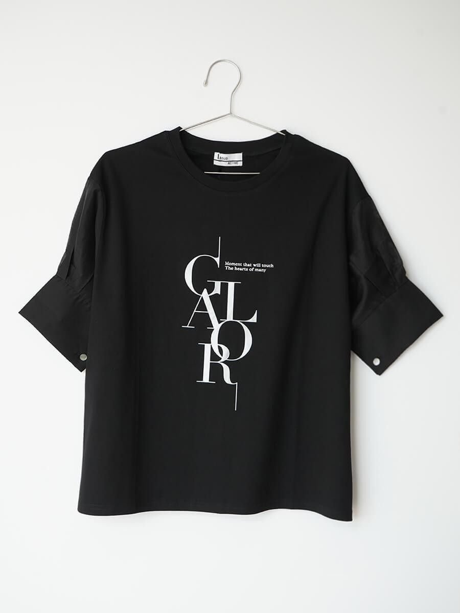 LASUD シアースリーブ箔ロゴスウェットPO ラシュッド トップス カットソー・Tシャツ グレー ホワイト ブラック