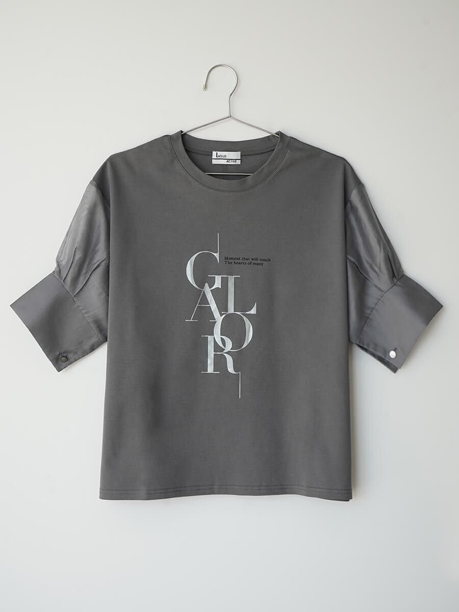 LASUD シアースリーブ箔ロゴスウェットPO ラシュッド トップス カットソー・Tシャツ グレー ホワイト ブラック