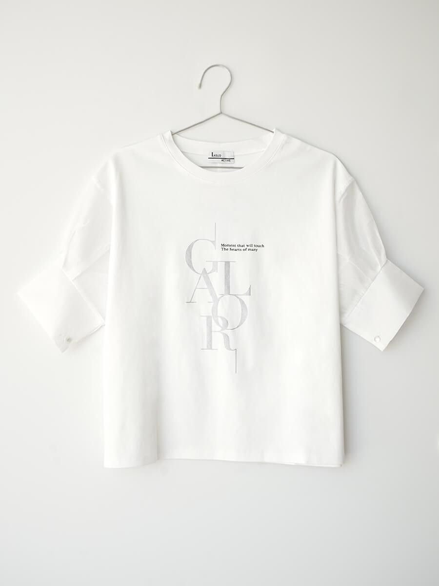 LASUD シアースリーブ箔ロゴスウェットPO ラシュッド トップス カットソー・Tシャツ グレー ホワイト ブラック
