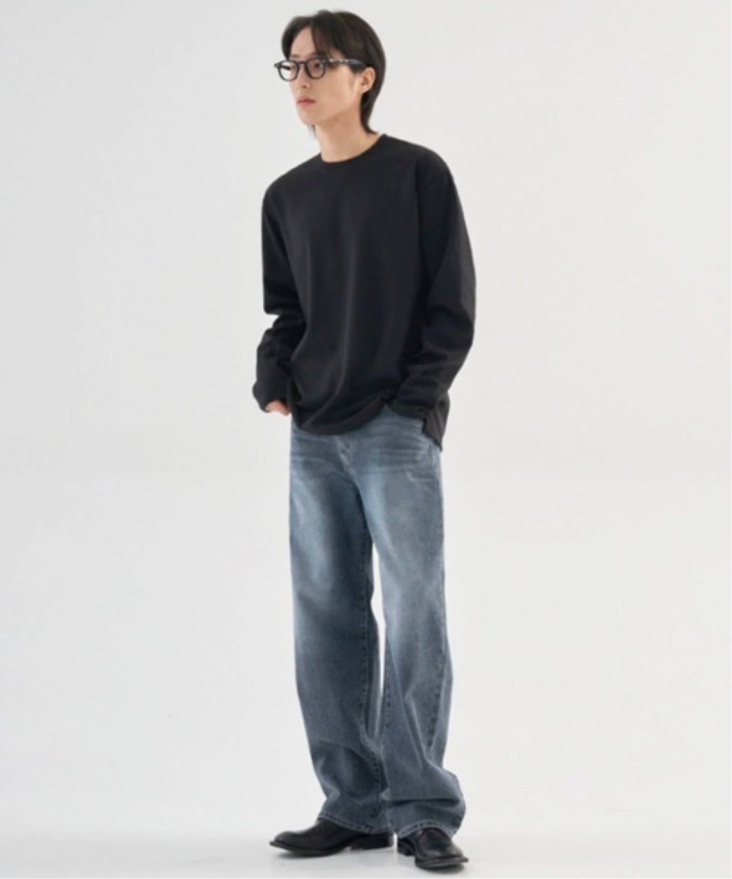 NOWLE NOWLE/(M)【NOWLE】サイドスリット ルーズシルエット ロングスリーブ ロンT チェルカ トップス カットソー・Tシャツ ホワイト ブラック