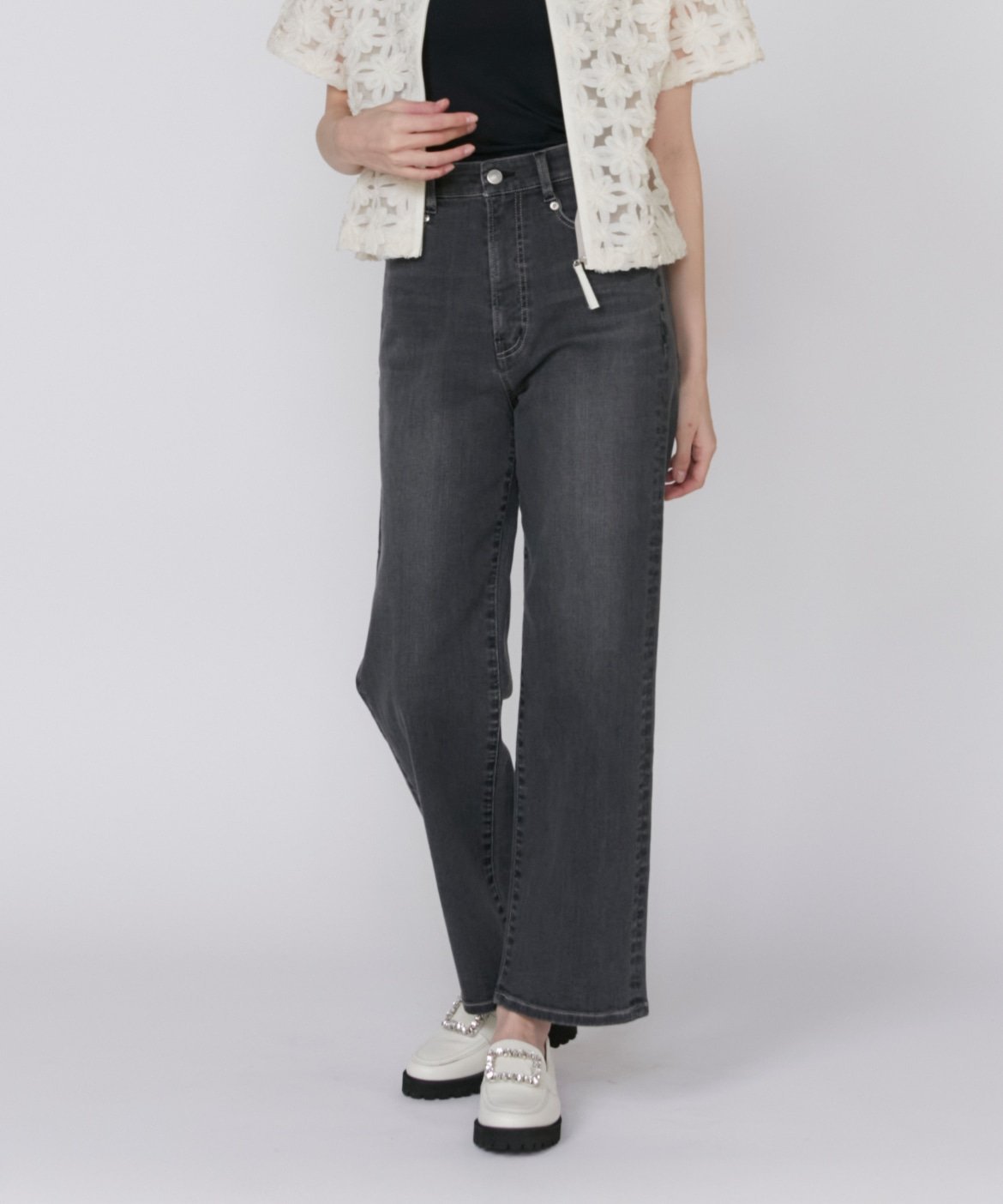 Maglie par ef-de 《Maglie Jeans》カーヴィーラインジーンズ マーリエ ル カセット パンツ ジーンズ・デニムパンツ ホワイト グレー