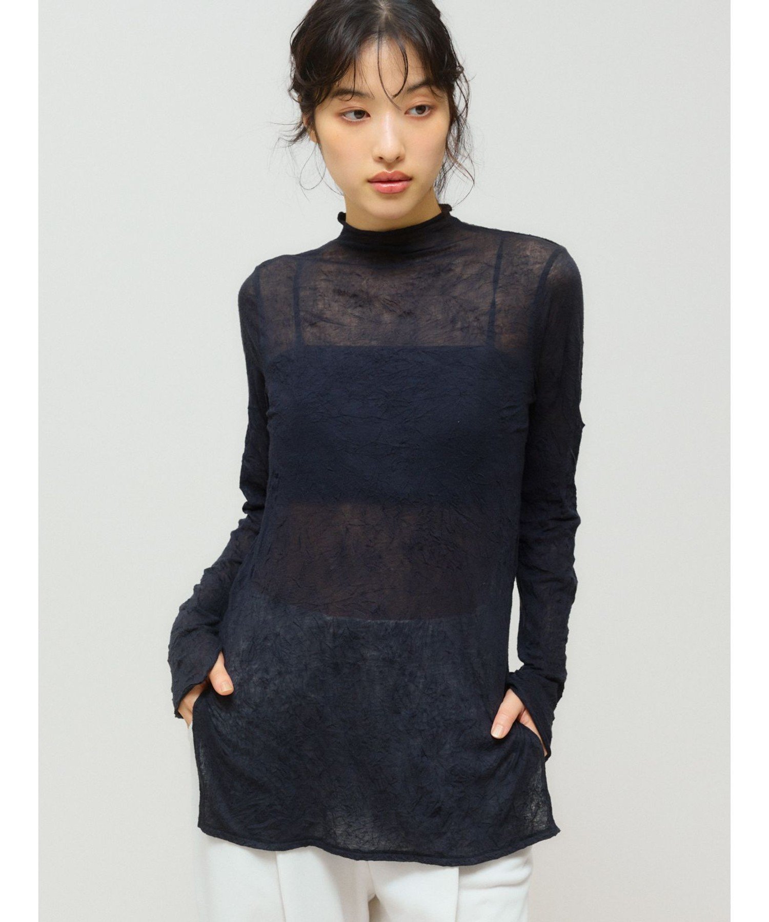 MIDIUMISOLID MIDIUMISOLID for Ladies シアーハイネックインナー マーコート トップス カットソー・Tシャツ グレー ベージュ...