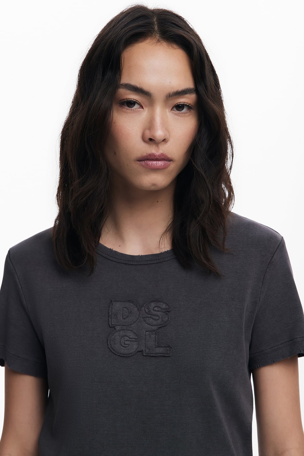 リップス入りロゴTシャツ デシグアル トップス カットソー・Tシャツ グレー