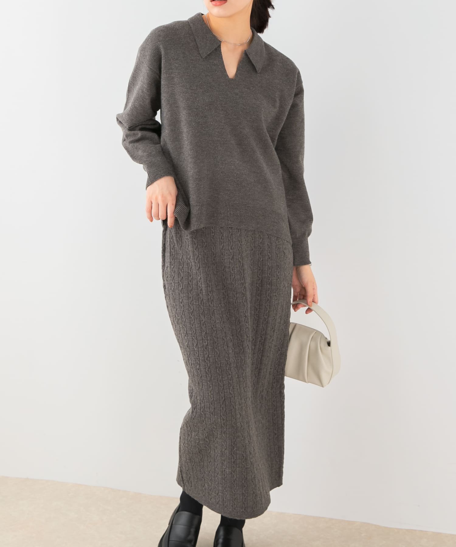 URBAN RESEARCH ROSSO F by ROSSO ウォッシャブル抗ピルニット+スカート アーバンリサーチロッソ トップス ニット ブラウン グレー【送料無料】のサムネイル