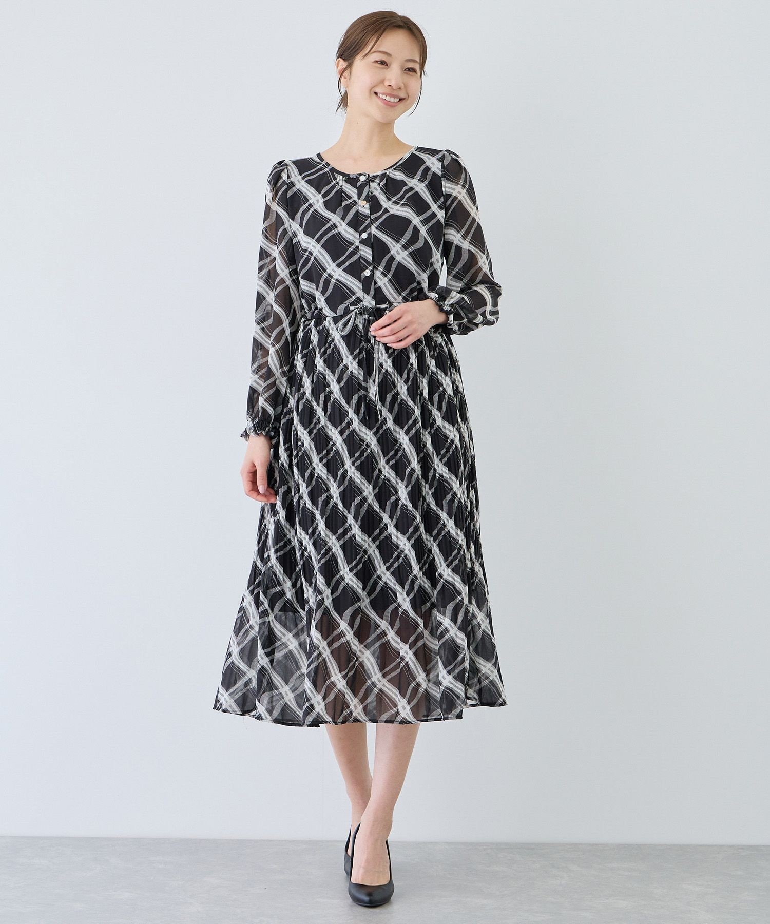 【SALE／30%OFF】JAYRO チェック切替プリーツワンピース ジャイロ ワンピース・ドレス ワンピース ブラック ホワイト【送料無料】