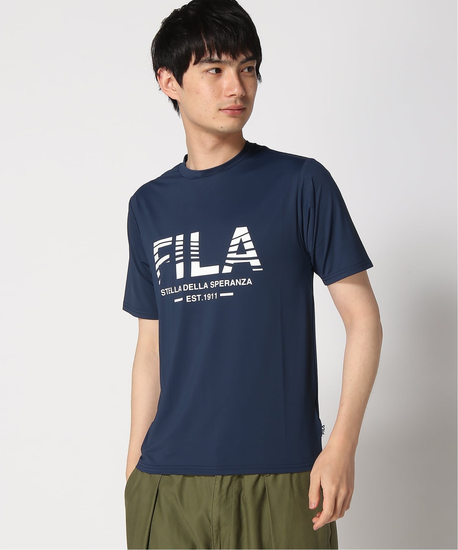 FILA/(M)デザイン半袖Tシャツ ニッキー トップス カットソー・Tシャツ レッド ネイビー ブラック