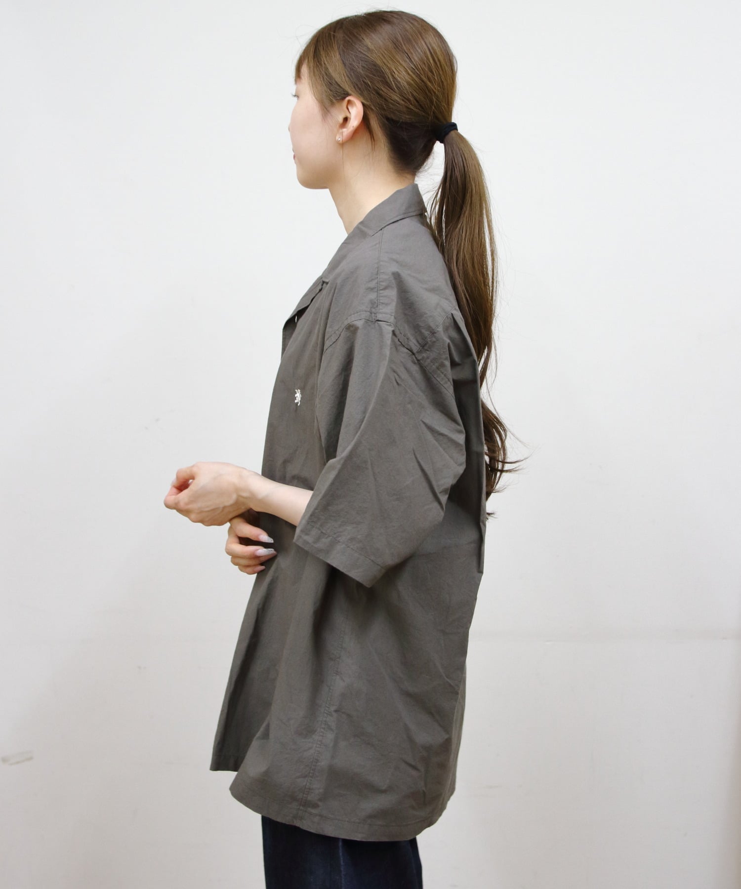 GYMPHLEX GYMPHLEX/(U)Gymphlex OPEN COLLAR SHORTSLEEVE SHIRT ステップス トップス シャツ・ブラウス グレー ブルー