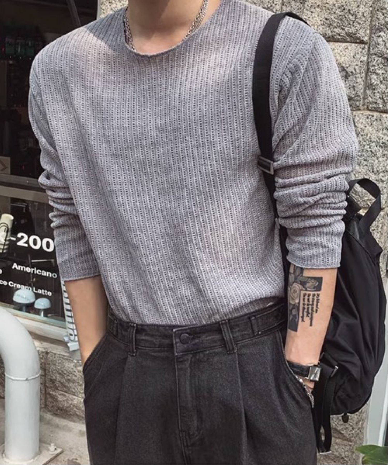 NOWLE NOWLE/(M)【NOWLE】カットオフエッジ 凹凸テクスチャー リラックスフィット カットソー チェルカ トップス カットソー・Tシャツ ブラック グレー