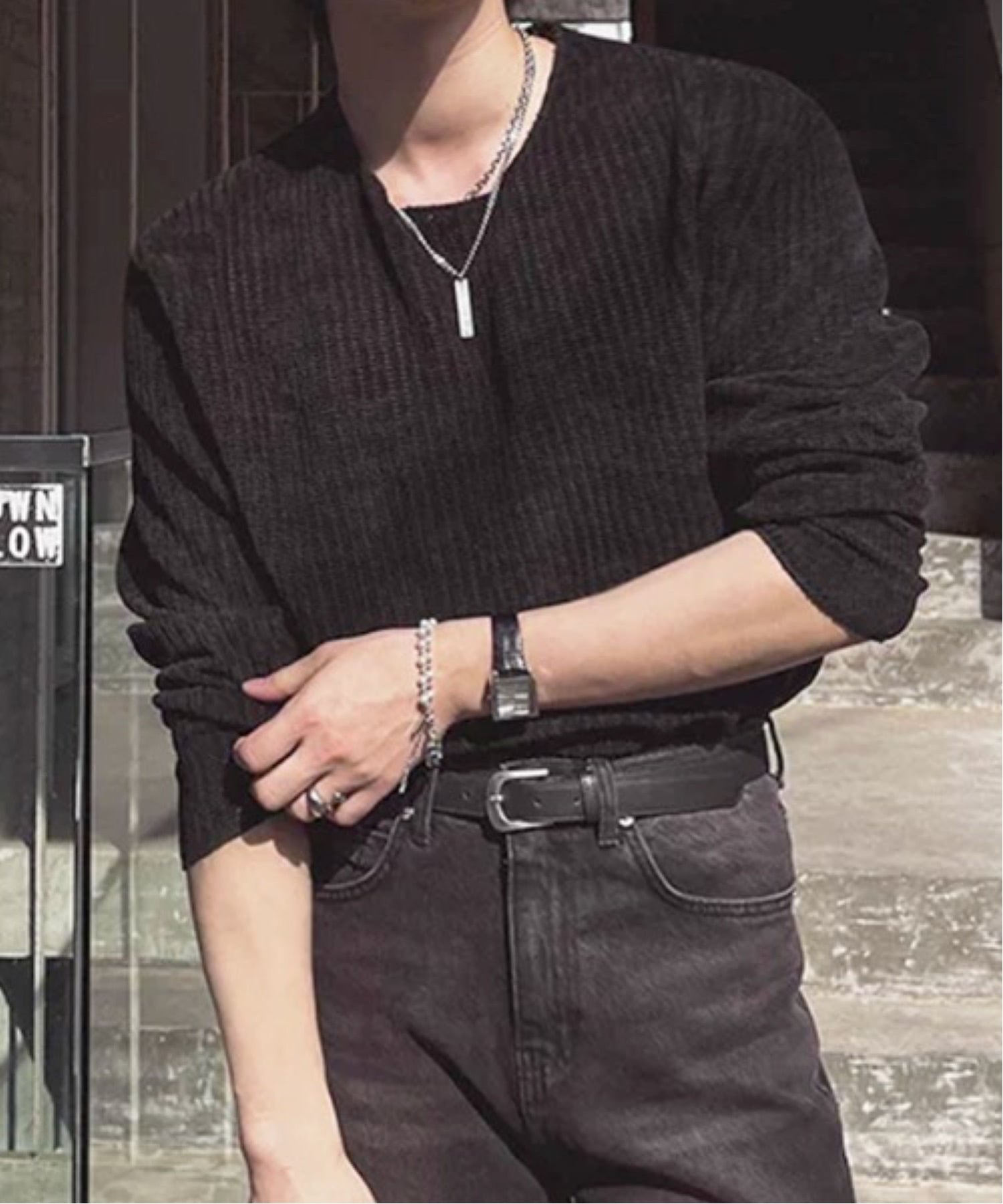 NOWLE NOWLE/(M)【NOWLE】カットオフエッジ 凹凸テクスチャー リラックスフィット カットソー チェルカ トップス カットソー・Tシャツ ブラック グレー