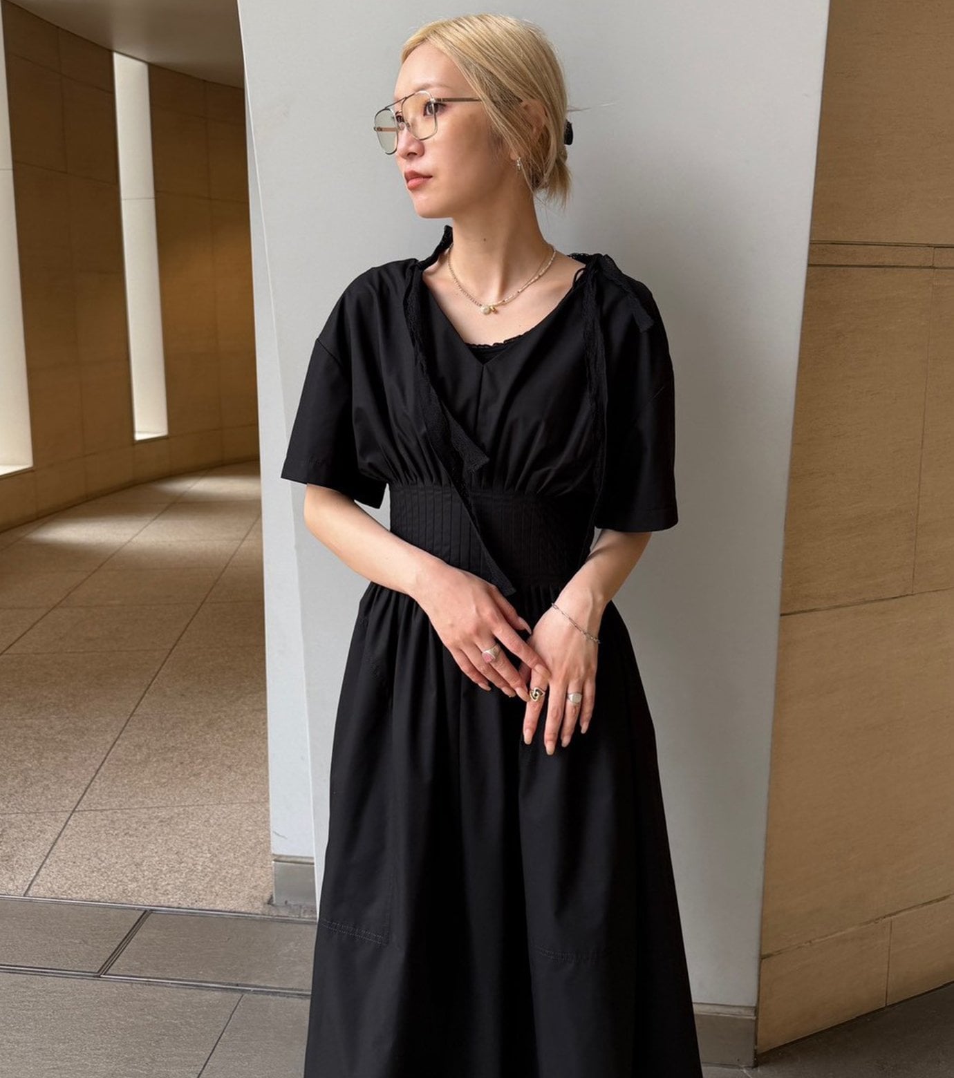 LE CIEL BLEU ラウンドフォームドレス / Round Form Dress ルシェルブルー ワンピース・ドレス ワンピース ブラック