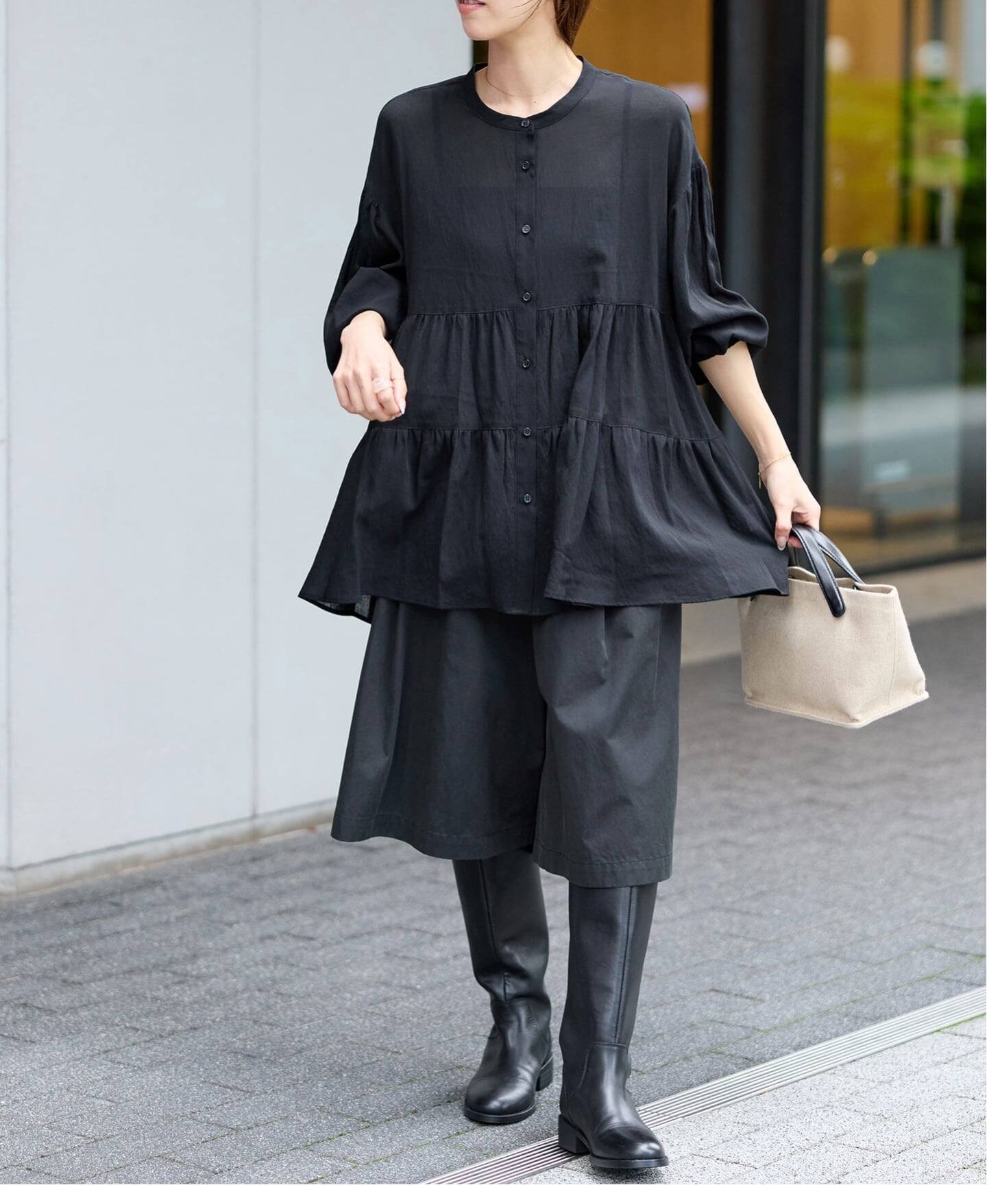JOURNAL STANDARD relume 《WEB限定予約》バンドカラーティアードブラウス ジャーナル スタンダード レリューム トップス シャツ・ブラウス ブラック ホワイト