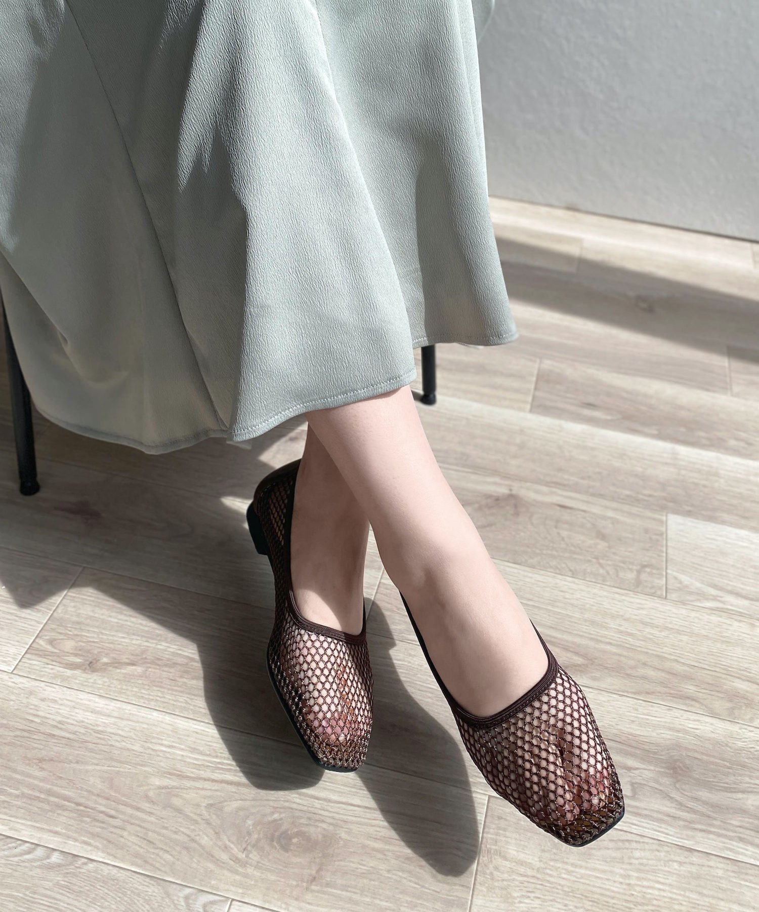 【SALE／30%OFF】mamian メッシュスクエアトゥフラットシューズ マミアン シューズ・靴 パンプス ブラウン【送料無料】のサムネイル