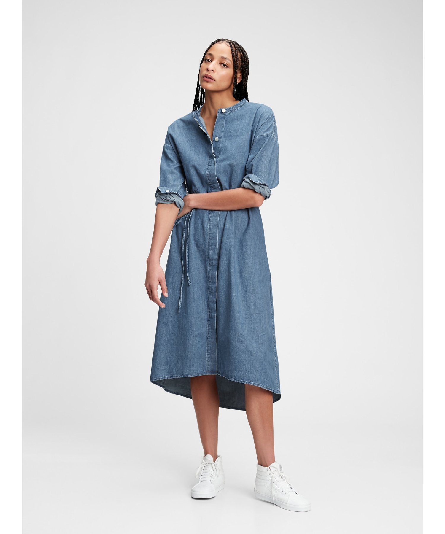 【SALE／66%OFF】GAP デニム ミディ シャツワンピース ギャップ ワンピース・ドレス シャツワンピース ブルーのサムネイル